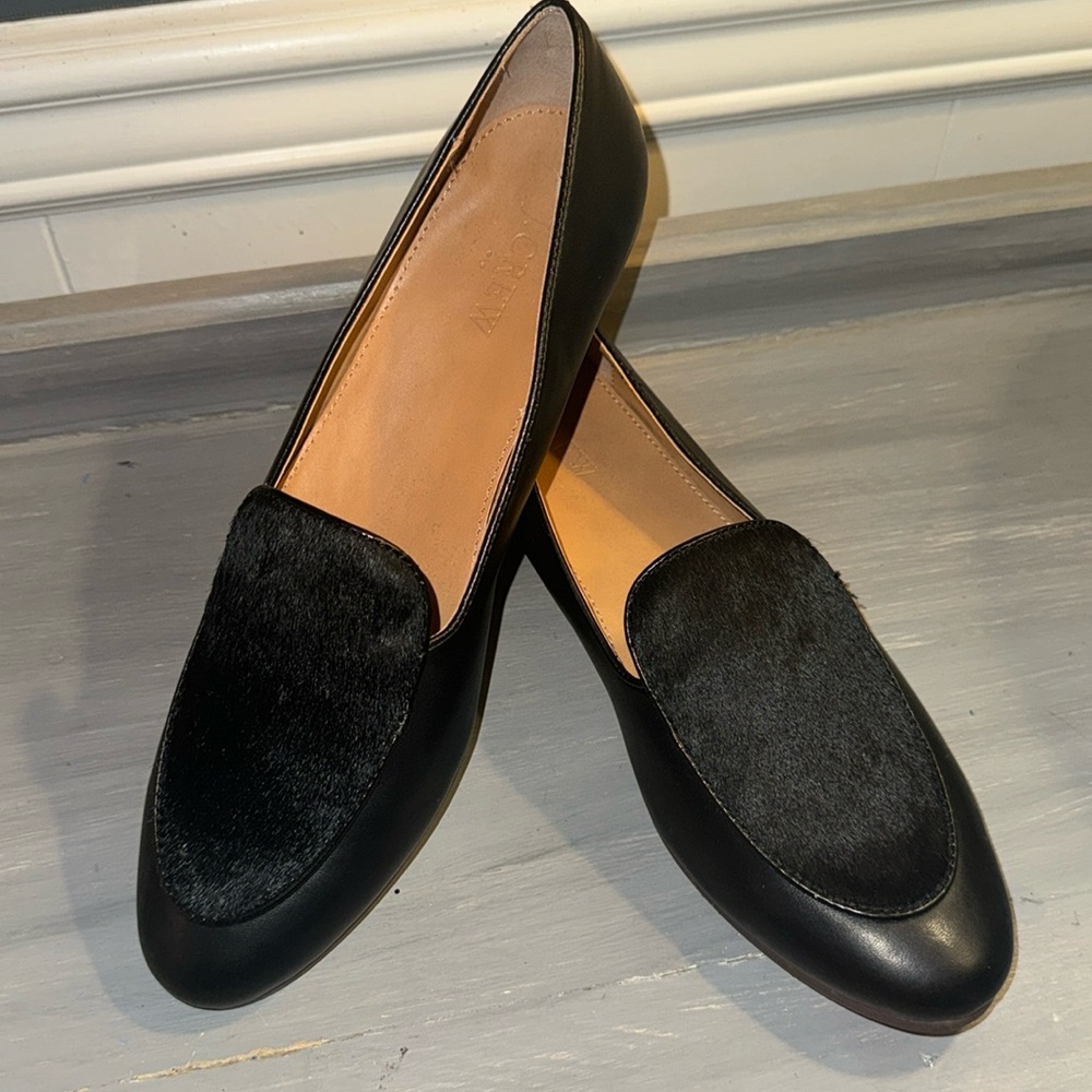 Women's JCREW Addie Black Leather Loafers size 10.